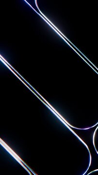Luminous diagonal bands and rounded arcs gently shifting with rimlight intensification across deep black background, creating sleek futuristic abstract motion and glowing rhythm
