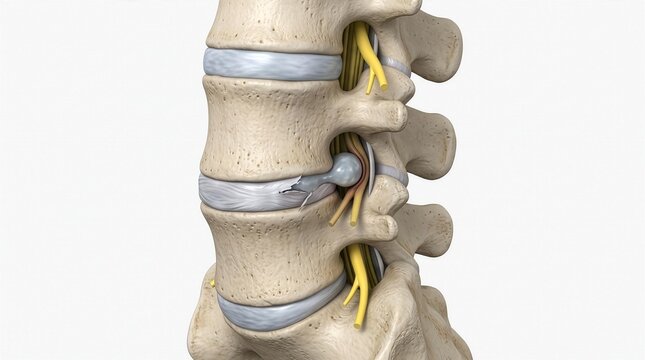 Herniated Disc Medical Illustration Showing Spinal Disc Compression and Nerve Root Pressure