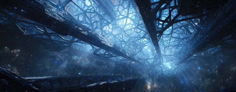 Intricate, glowing, blue, alien structure