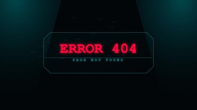 Error 404 page not found digital display on dark background.