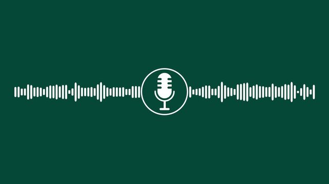 Animated audio waveform with microphone on dark green background, for podcast and, media production sound  4k Stock video .