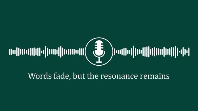 Animated audio waveform with microphone and inspirational quote on dark green background, sound frequency  4k Stock video .