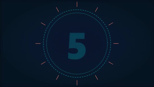 Modern digital number five with radial design on dark background.