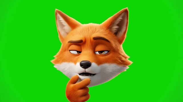 A sleek 3D rendered head of a red fox with half-closed eyes and a sly, cunning, or skeptical expression while resting its chin on its paw, isolated on a green screen backdrop. Perfect for funny video 
