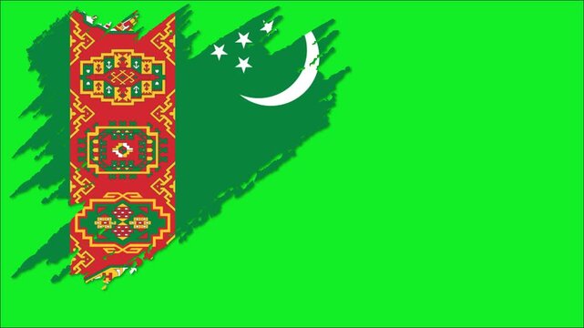Turkmenistan Flag Brush Stroke Animation, Turkmen National Flag Paint Effect, Green White Patriotic Background 4K