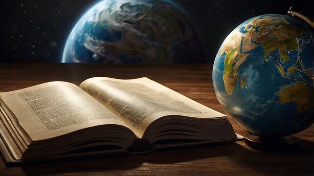 Global Education and Literacy Symbolized by Earth Surrounded by Open Books