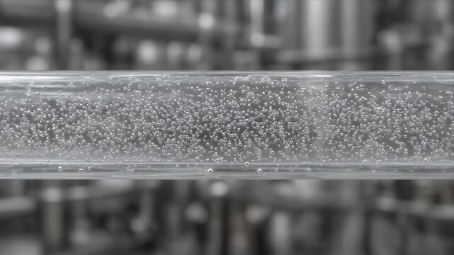 Macro bubble background cinematic sustainable industry water texture with silver pipe liquid tube macro industrial background technology for clean carbonated process and modern production aesthetic
