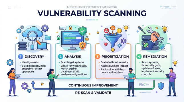Modern Cybersecurity Framework for Vulnerability Scanning Infographic Concept