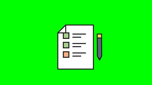 Checklist and Pencil on Green Screen Background.