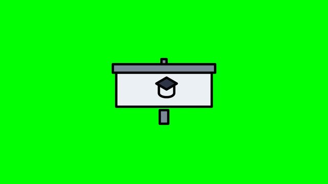 Simple animated graphic of a graduation cap on a presentation board.