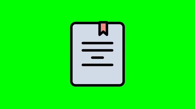 Simple Document Icon with Bookmark on Green Screen Background.