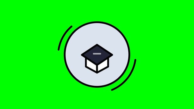 Graduation Cap Icon Animation on Green Screen Background.