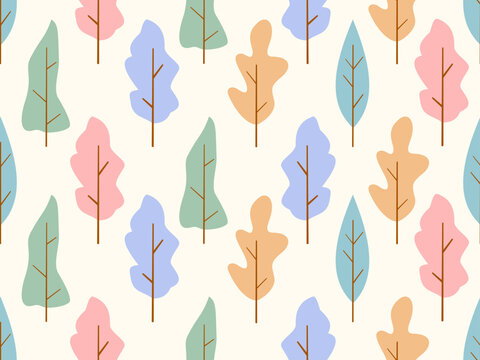 Autumn Forest Pattern: A whimsical pattern featuring stylized trees in pastel autumn colors, creating a cheerful and decorative design with a gentle, organic feel.