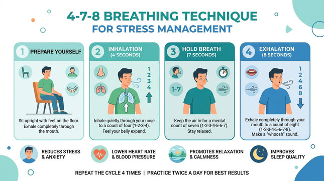 4-7-8 Breathing Technique Infographic for Stress Management and Anxiety Relief