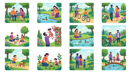 Fototapeta premium Family activities in a park setting outdoor leisure day