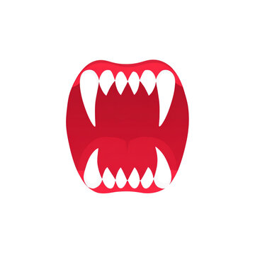 Scary open mouth with sharp vampire fangs and teeth, Halloween spooky monster smile vector illustration transparent background design