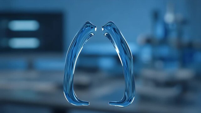 Cinematic macro background of blue sustainable industry concept with abstract water metal arc shape water splash and drop floating modern laboratory scene with blue liquid stream suspended air