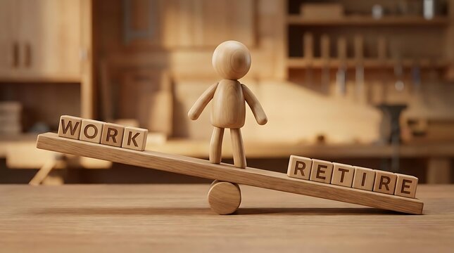 Wooden figure balancing work and retire blocks
