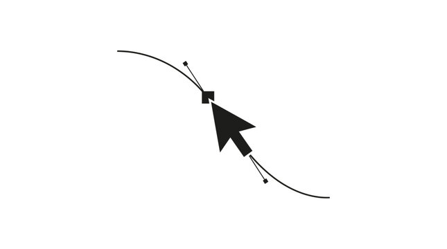 A black computer cursor selecting a curved vector path with anchor points.
