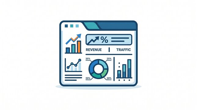 Web Analytics Dashboard Icon, Digital Marketing Statistics Graph Vector Illustration, Sales Revenue and Traffic Report Visuals