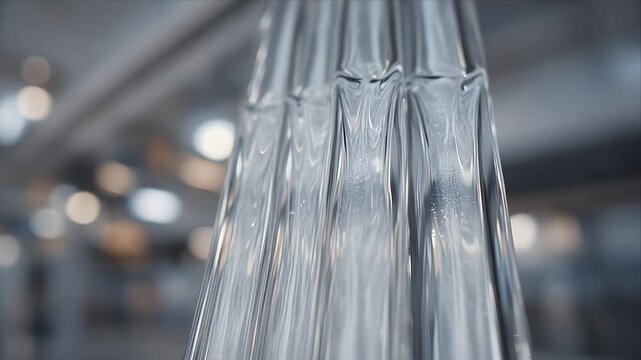Cinematic sustainable industry macro background plastic film closeup smooth transparent texture abstract surface reflective modern factory environment concept flows softly with cinematic transparent