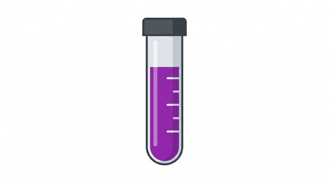 Purple Laboratory Test Tube Flat Illustration &ndash; Glass test tube containing vivid scientific solution, isolated on white background for chemistry, experiments, and laboratory research.