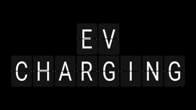 Split-Flap Blank to EV CHARGING Electric Vehicle Display Animation on Black Background