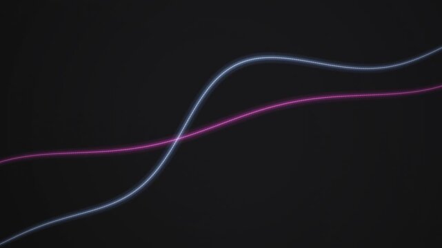 Glowing magenta and blue neon lines flow across a dark background