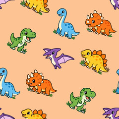 Fototapeta premium Cute Colorful Dinosaur Seamless Pattern Cartoon Background