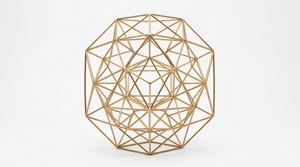 Obraz premium Gold geometric wire frame sculpture isolated on white background