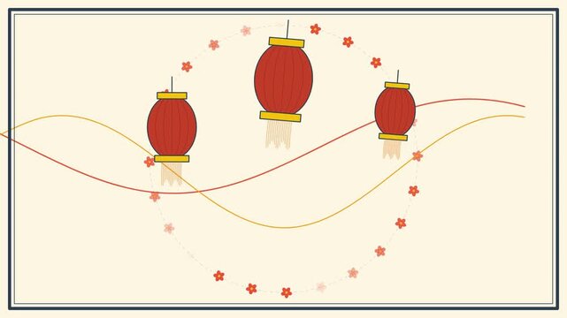 Chinese New Year Lanterns and Floral Ornament Illustration