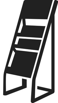 Black silhouette icon of a floor standing brochure display rack.