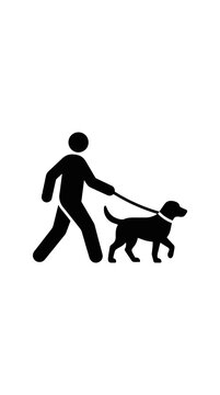 Black and white icon of a person walking a dog.