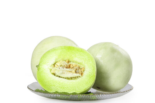 Fresh Green Honeydew Melon Slices from Shandong Nanhui China on Glass Plate Healthy Summer Fruit