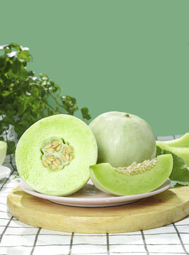 Fresh Green Honeydew Melons Sliced on Plate - Healthy Organic Fruit Display