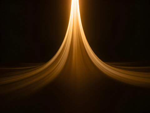Golden light stream ascending against dark background with motion blur abstract concept