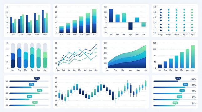 Collection of diverse business data charts and graphs
