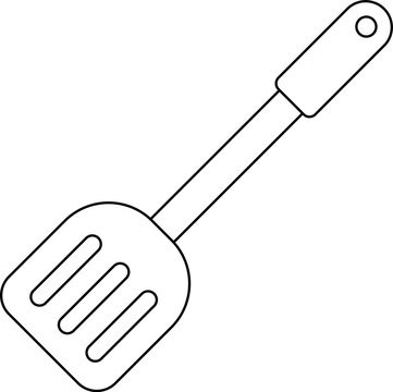 Kitchen spatula line drawing for coloring and cooking education.