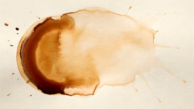 Coffee stain or tea splash on paper texture, abstract brown liquid spill, grunge background with splatters and drips