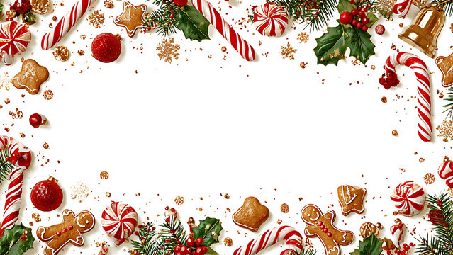 christmas holiday background with festive decoration and gingerbread cookies