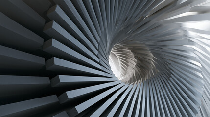 Naklejka premium Minimalist Parametric 3D Architectural Spiral with Overlapping Geometric Slabs and Radial Depth