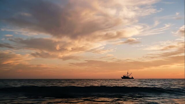 Fishing boat floating on calm sea
