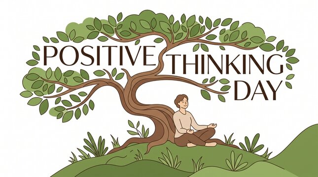 Person meditating under a tree illustration.
