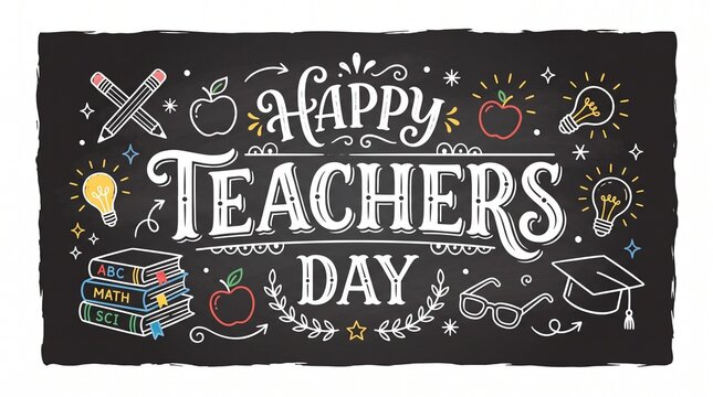 Hand drawn school themed chalkboard illustration.
