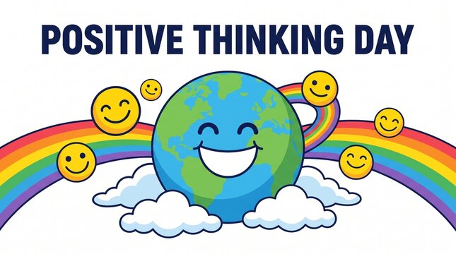 A happy Earth character celebrating positivity.

