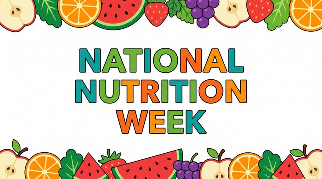 Colorful border of fruits for nutrition week.

