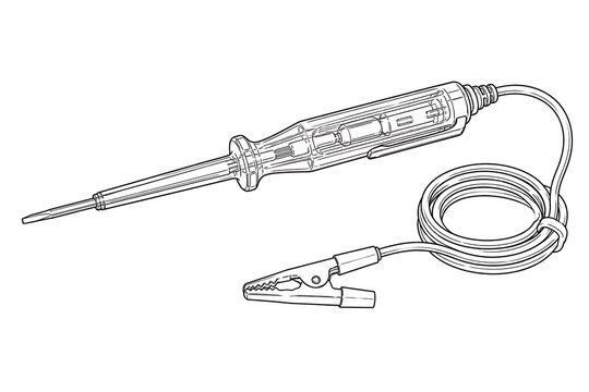 Voltage tester, voltage tester line art, voltage tester illustration, black and white, line drawing, electrical testing tool, electrical tester, circuit tester, electrician tool, voltage detector, ele