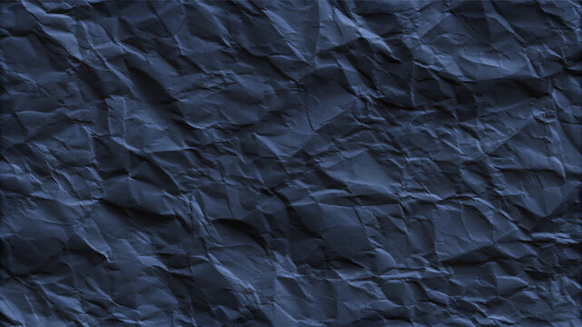 Abstract black crumpled paper texture with deep folds and rough surface, dark grunge background for posters, branding, packaging, overlays and creative design.