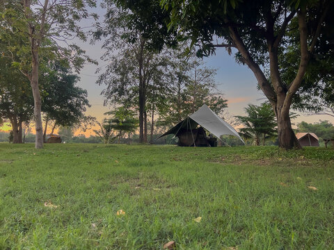 Camping on mountain nature landscape activity outdoor for destination leisure. Travel Concept