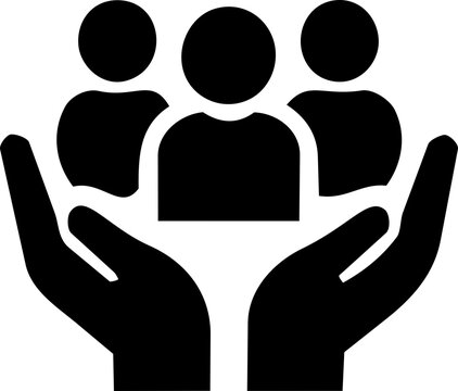 Protecting students icon showing hands cupping people silhouettes for International Day to Protect Education from Attack black minimalist symbol